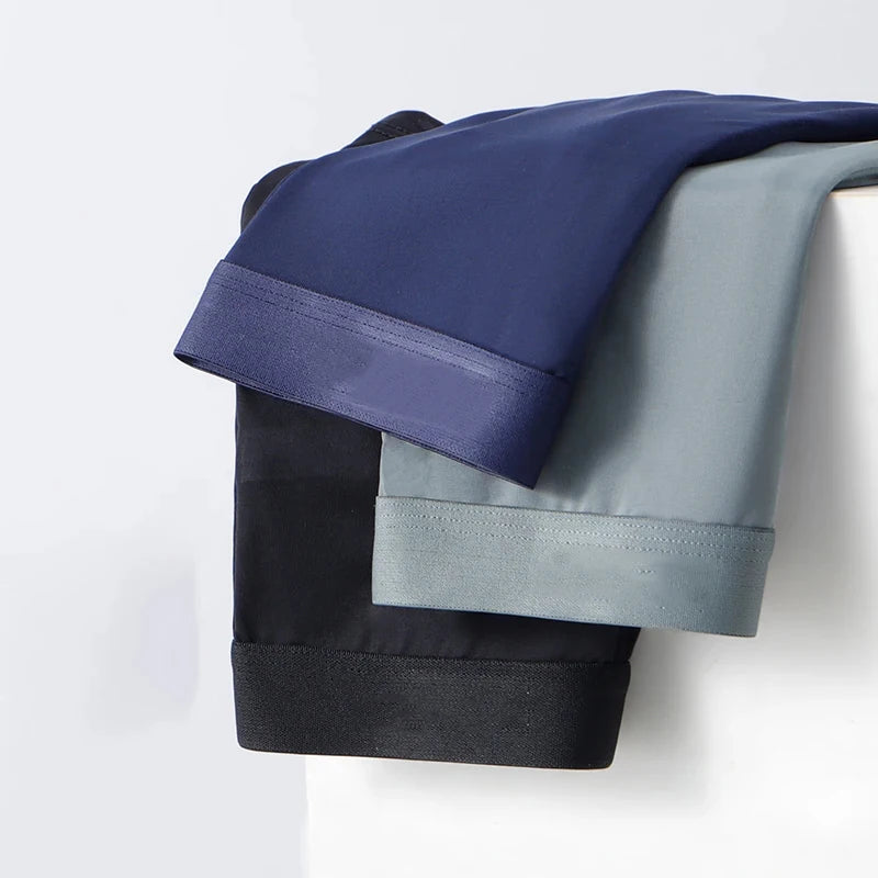 Mens Ice Silk Boxer Shorts 3-Pack - Breathable Ultrathin Underwear in Black Blue Light Gray