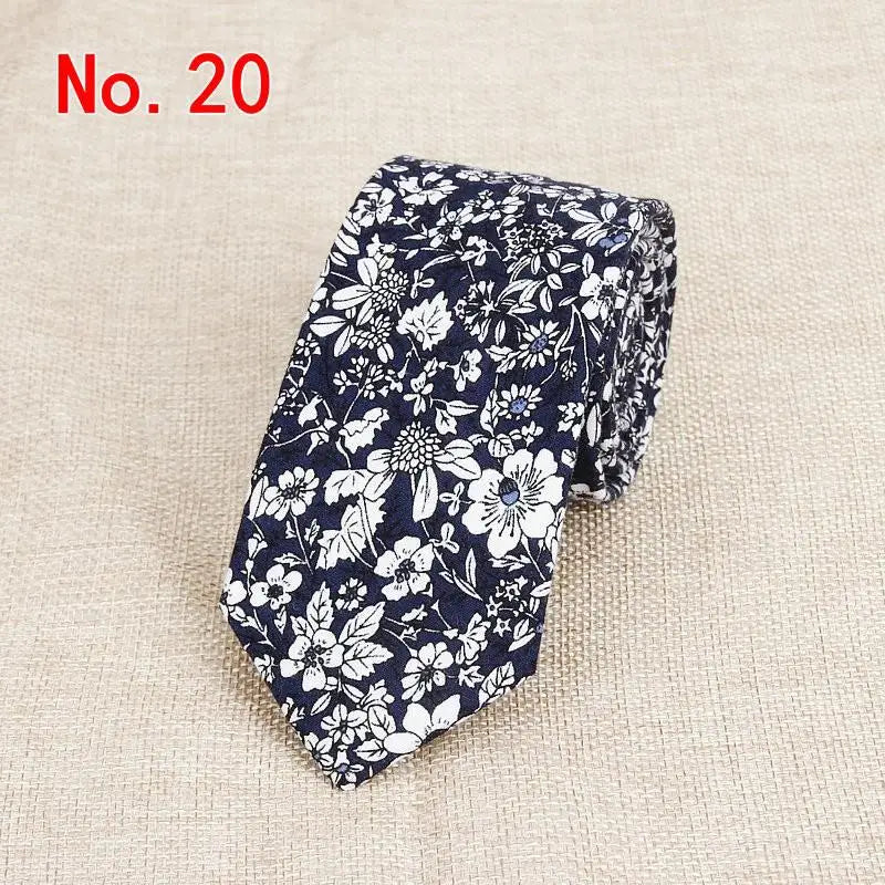 Handmade Floral Tie - Classic Mens Narrow Cotton Necktie for Weddings Casual Wear