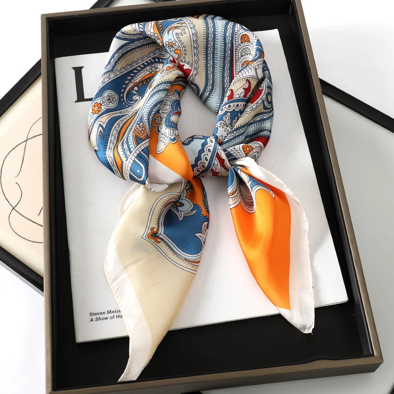 Luxury Silk Cat Print Scarf - Womens Neck Hair Tie Bandana Foulard 70cm