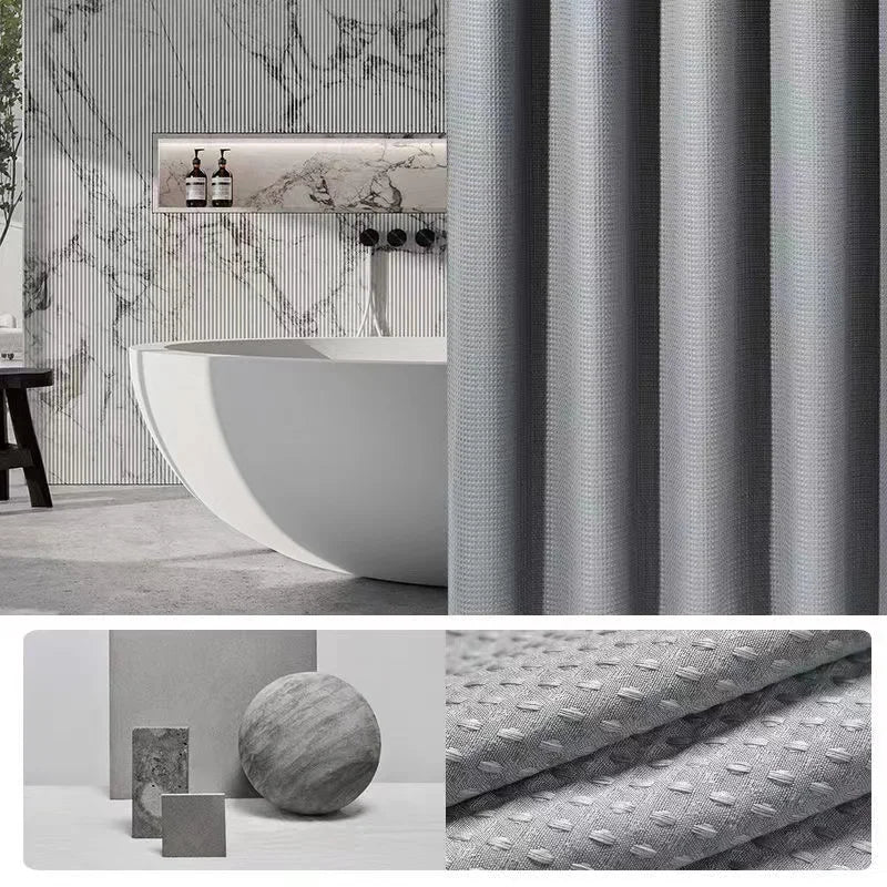 Waterproof Thickened Waffle Shower Curtain - Mildew Resistant Solid Color Bathroom Decor - ZOOMNSTORE