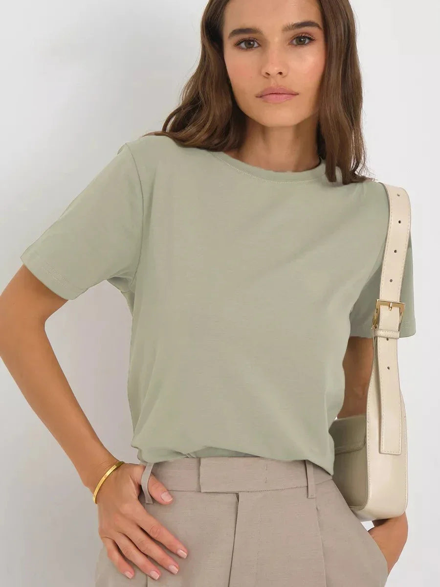 Cotton Summer Womens T-Shirt - Short Sleeve Loose Basic Top