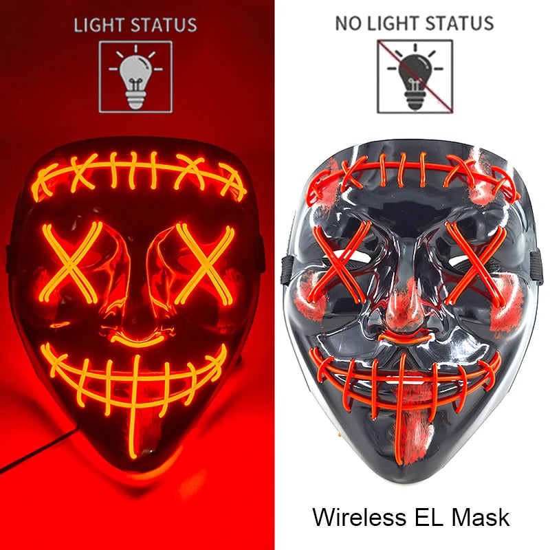 Wireless LED Halloween Purge Mask - Glowing Masquerade Horror Mask