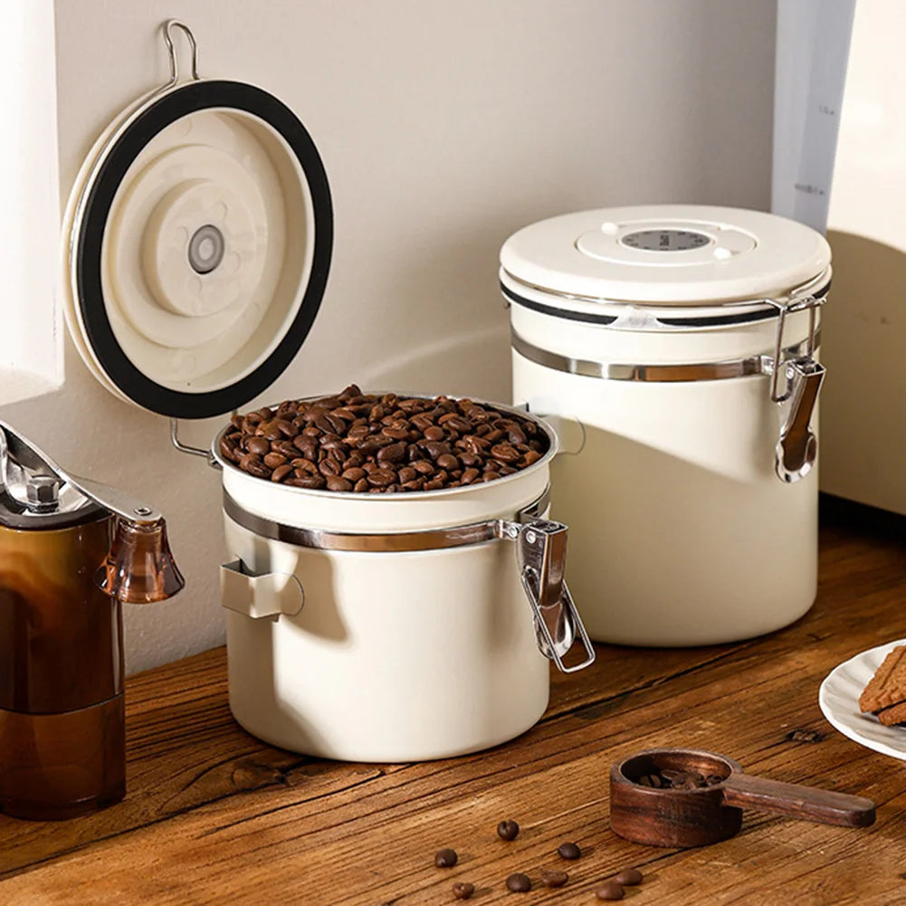 Airtight Stainless Steel Coffee Bean Container - Vacuum Sealed Kitchen Storage Jar - ZOOMNSTORE