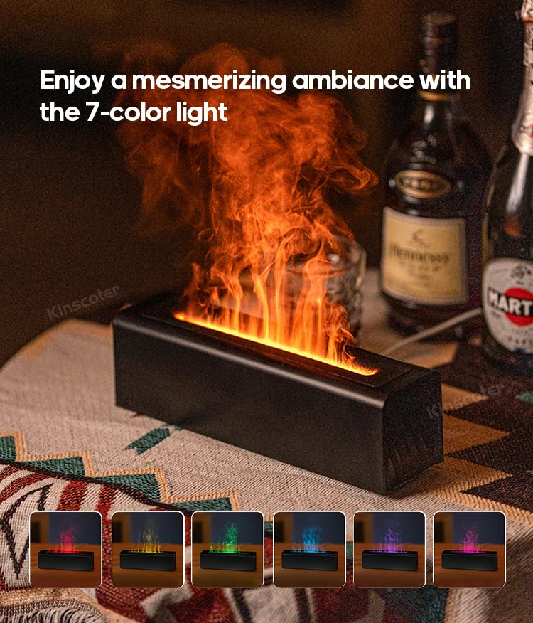 Aroma Diffuser Humidifier - Ultrasonic Essential Oil Diffuser with RGB Flame Night Light - ZOOMNSTORE