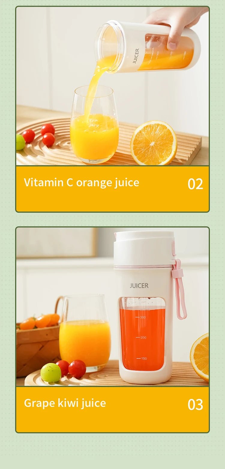 Portable Mini Electric Juicer - Multifunction Fruit Blender with 6 Blades Smoothie Maker 1200mAh