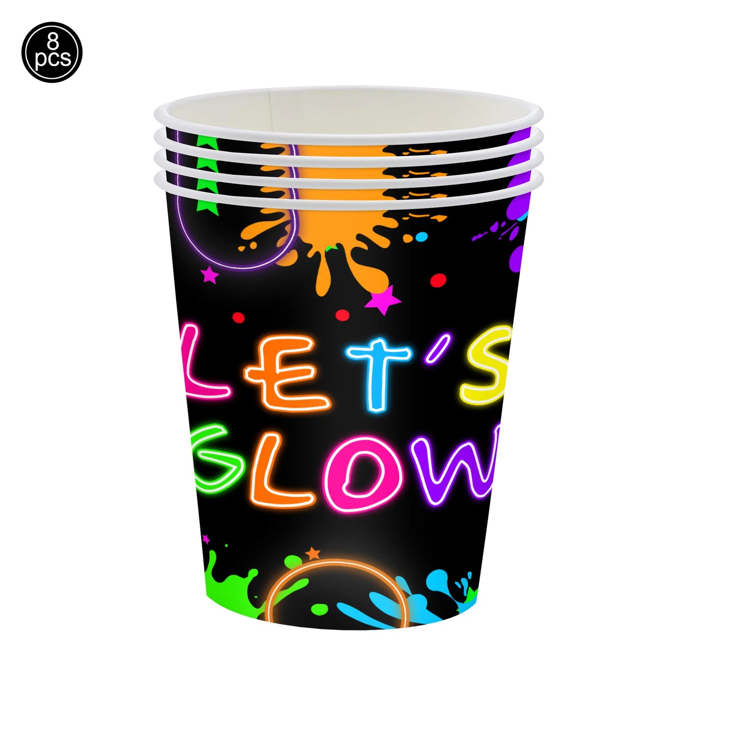 Neon Glow Birthday Party Supplies - Disposable Plates Napkins Cups for Kids