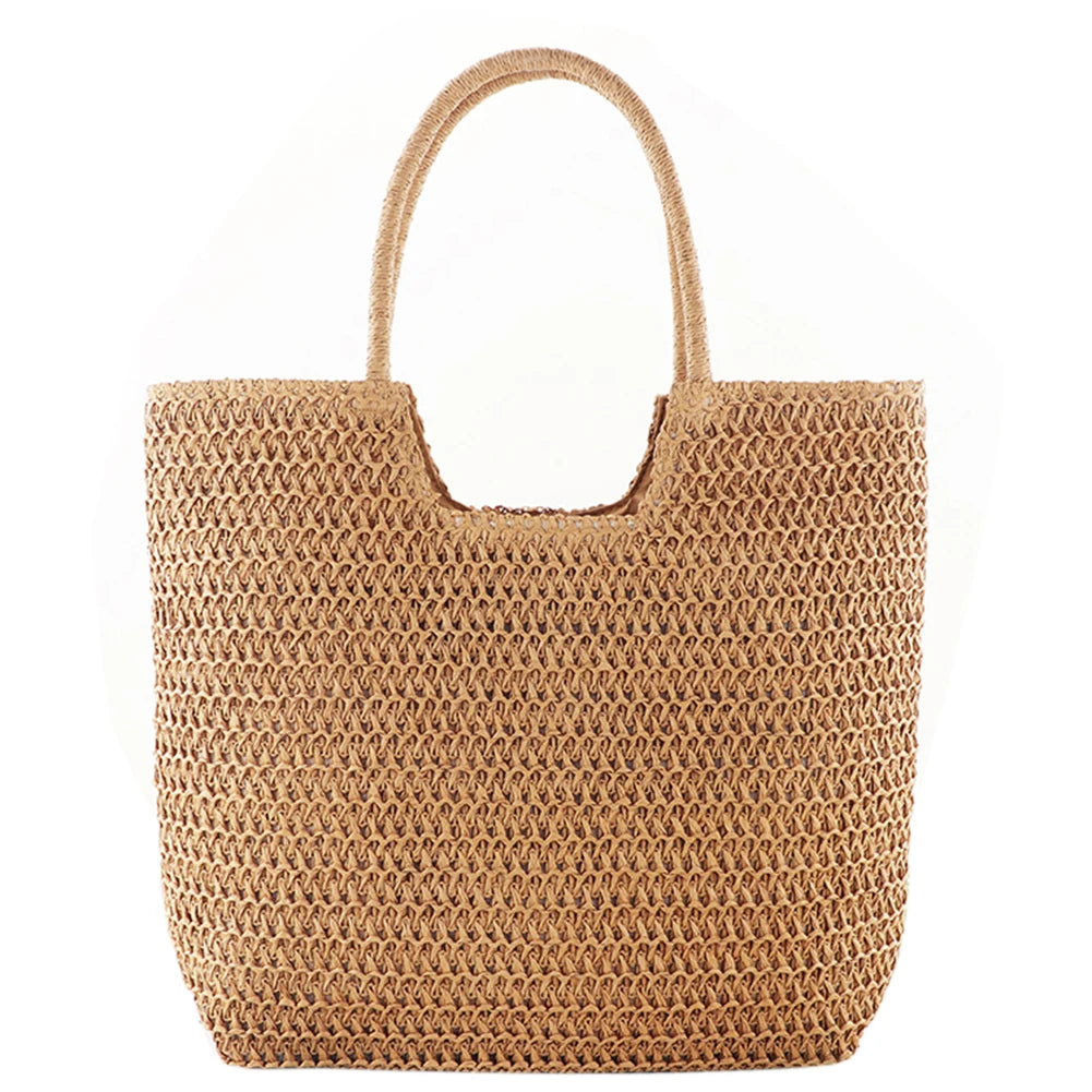 Women Straw Tote Handbag – Large Capacity Beach Bag With Zipper Closure