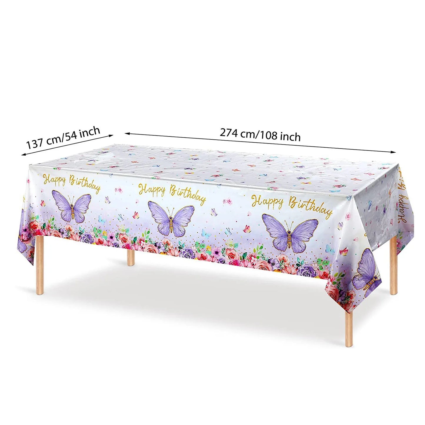 Butterfly Party Tableware Set - Disposable Plates Napkins Cups Tablecloth for Baby Shower Birthday