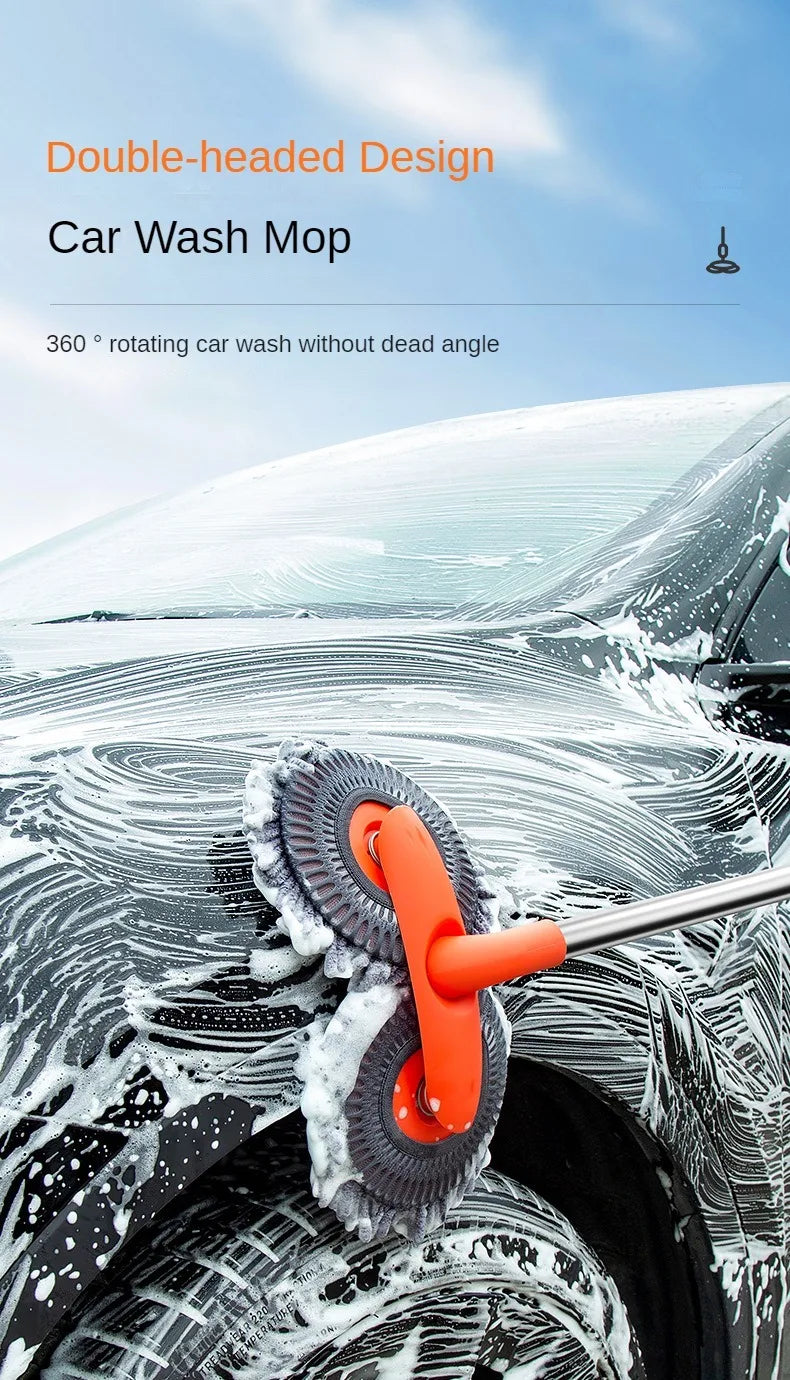 Telescopic Car Cleaning Mop - Chenille Double Brush Head for Roof Window
