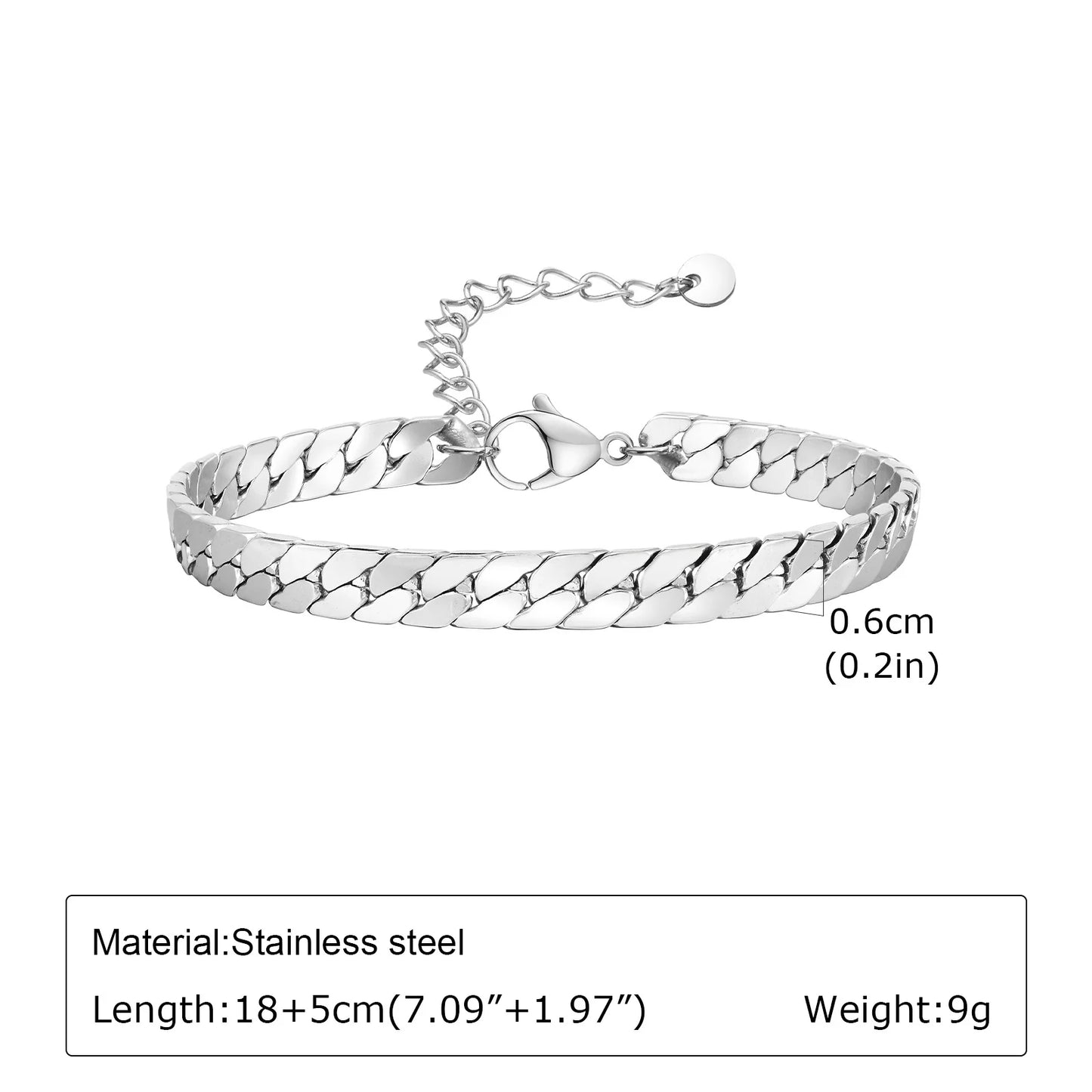 Punk Silver Color Men's Chain Bracelets,Hiphop Stainless Steel Braided Link Wristband,Classic Metal Jewelry Gift for Him Dad