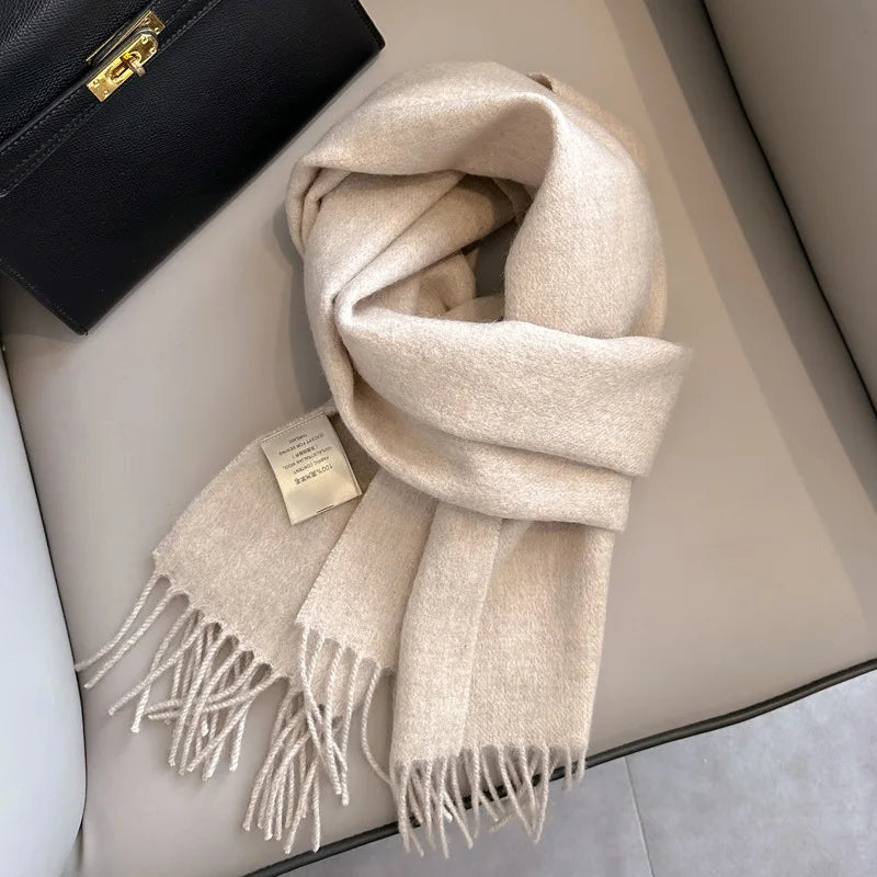 100 Wool Narrow Scarf - Solid Color Warm Winter Scarf for Men Women