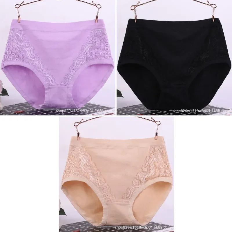 Plus Size Women's Lace Cotton Briefs 5XL 6XL Sexy Comfortable Panties for Full Figure Mature Ladies Soft Breathable Underwear