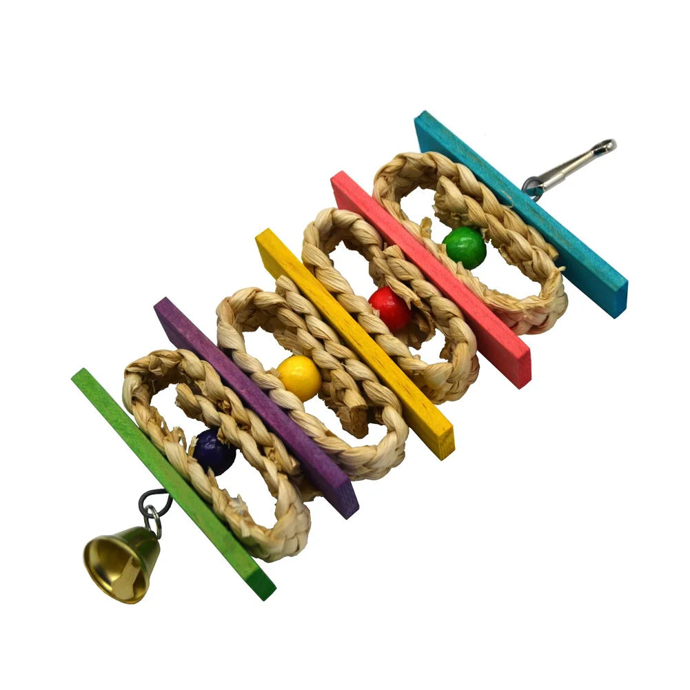 Cage Hanging Rope Bird Climbing Chewing Toys Multicolored Natural Wooden Bird Chewing Toys for Conure Cockatiel Budgies