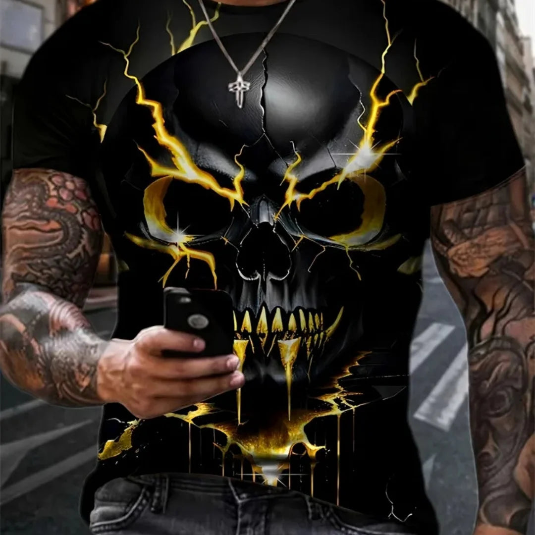 Mens Oversized 3D Skull Print T-Shirt - Summer Horror Fashion Tee - ZOOMNSTORE