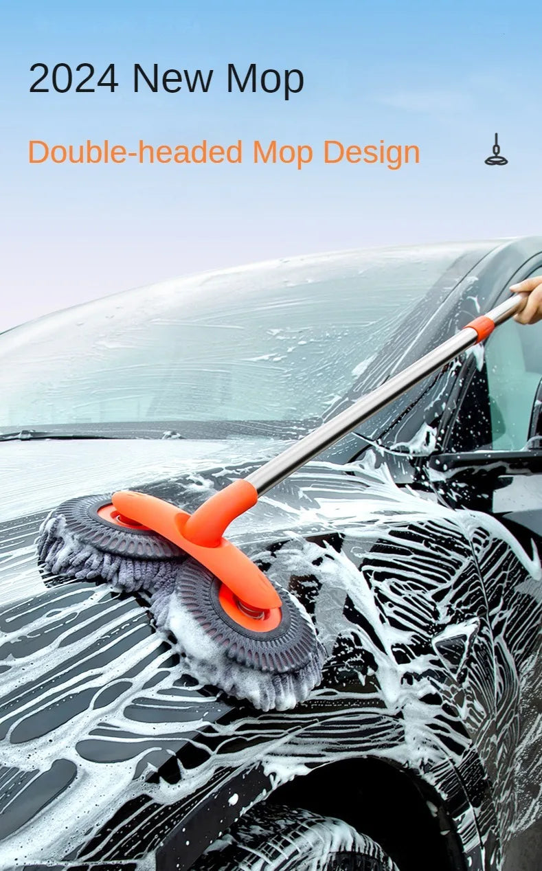 Telescopic Car Cleaning Mop - Chenille Double Brush Head for Roof Window