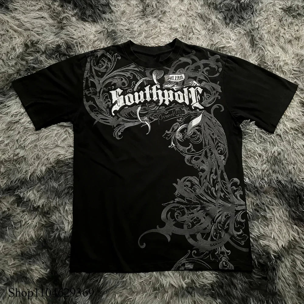 Summer Classic Y2K Gothic Style T-shirt Print Oversized T Shirt High Street Shirts Round Neck Cotton Tops Mens Women T Shirt Tee