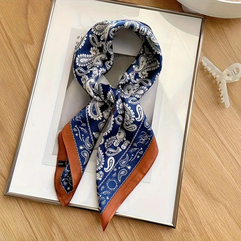 Silk Neck Scarf – Lightweight Polyester Square Chain Print Scarf 70x70cm