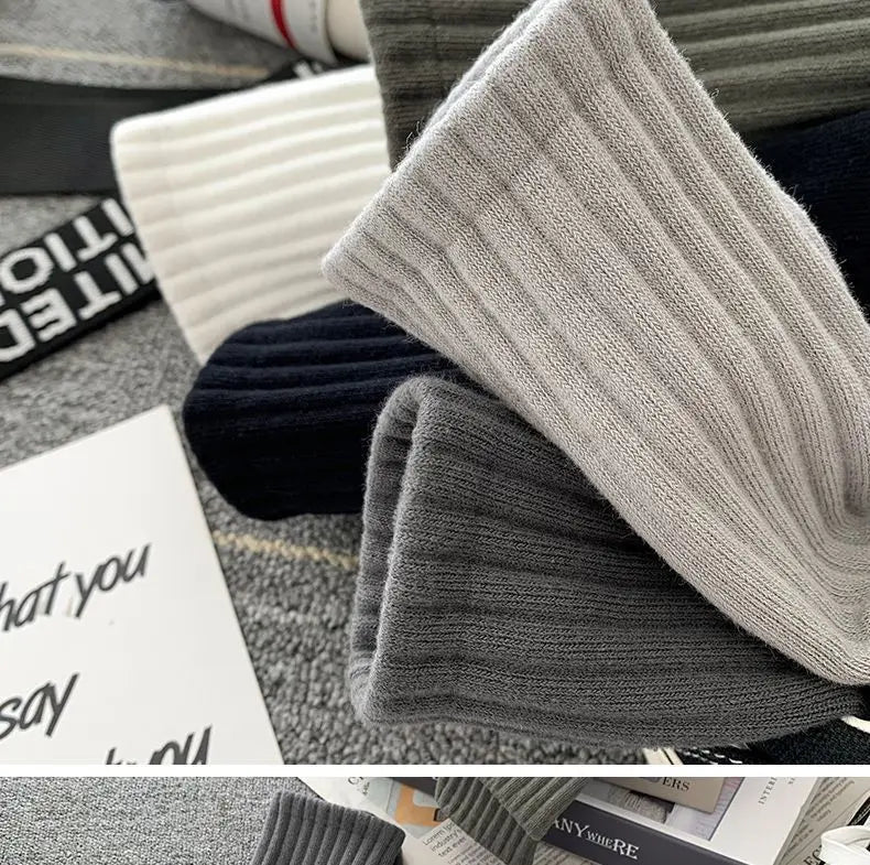 Mens Black White Warm Socks Set - 5 Pairs Autumn Winter Sport Short Socks - ZOOMNSTORE