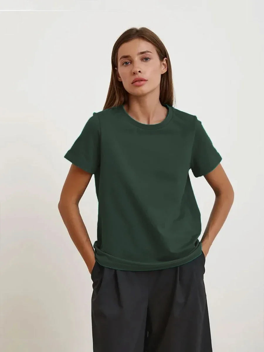 Cotton Womens T-Shirt - Summer Short Sleeve Loose Basic Top