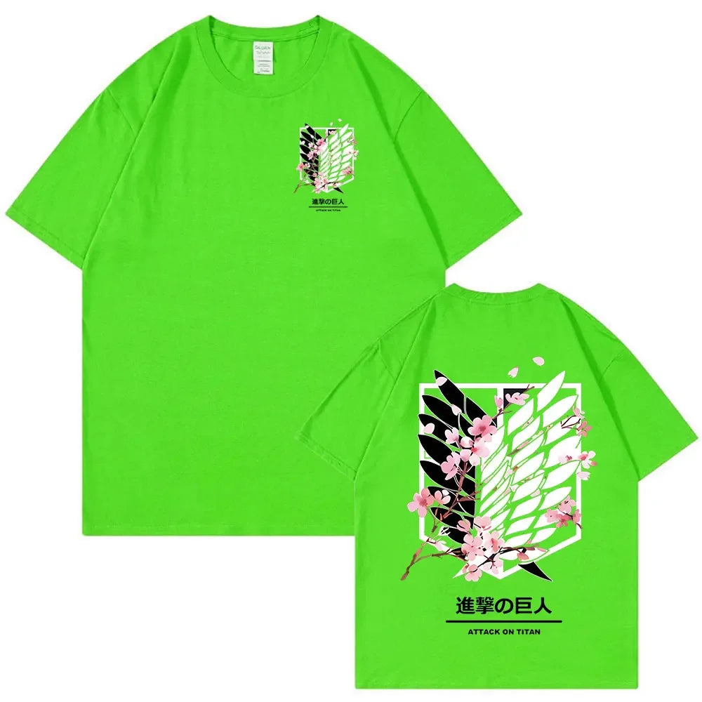 Anime Attack on Titan T-Shirt Ackerman Mikasa Eren Jaeger Cherry Blossom Graphics Logo T Shirt Clothes Men's Cotton T Shirts