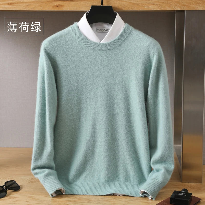 Mink Cashmere Sweater - Men's Knit Pullover Long Sleeve O-Neck Jumper