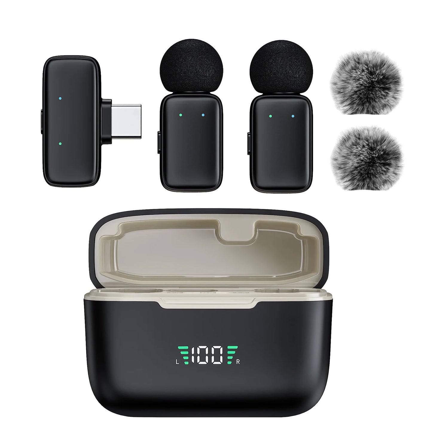 Mini Wireless Lavalier Microphones with Charging Case Clip-on Lavalier Microphone Wireless for Video Recording, Vlogging