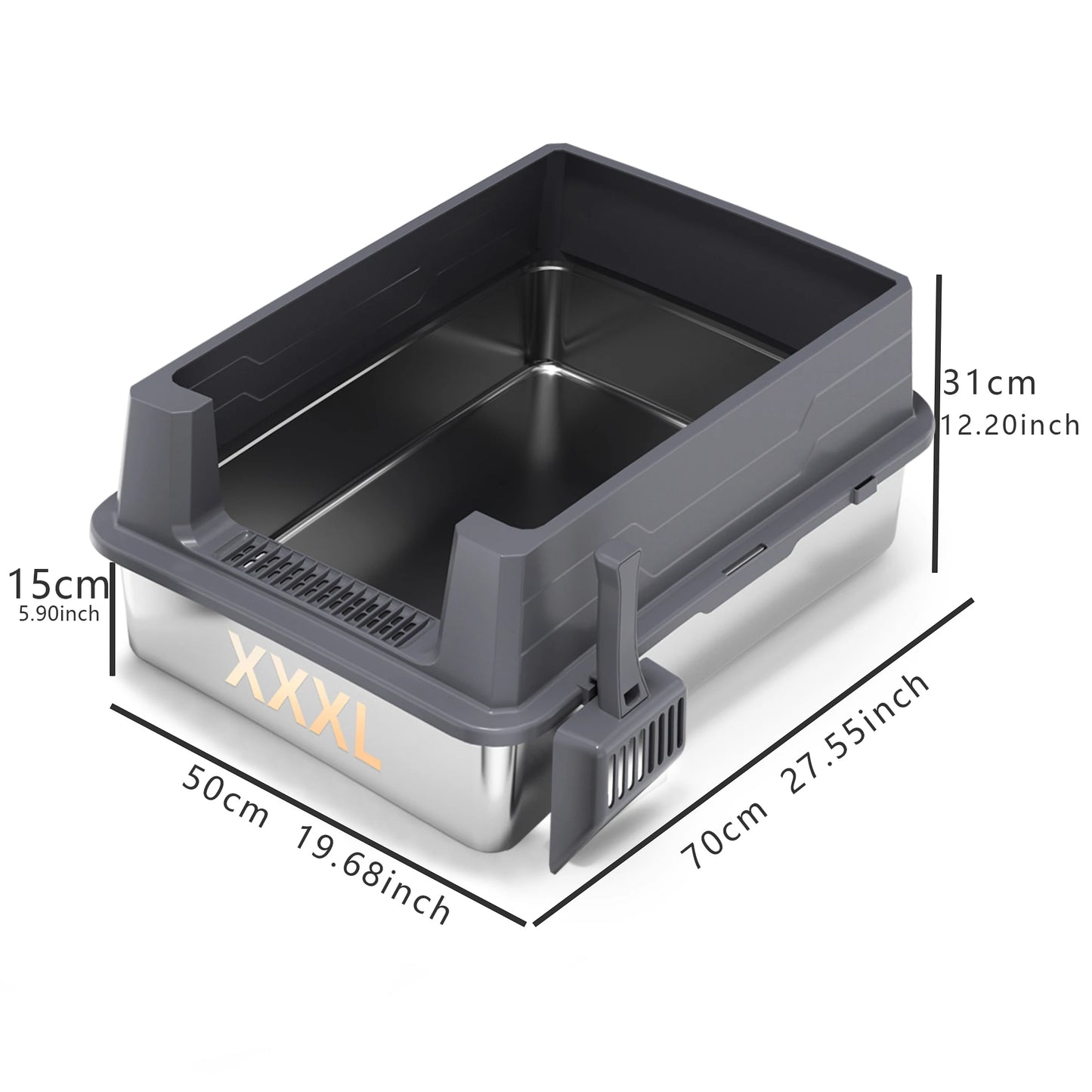 XXXL Stainless Steel Litter Box - Extra Large Metal Cat Litter Box for Big Multiple Cats with High Sides - ZOOMNSTORE