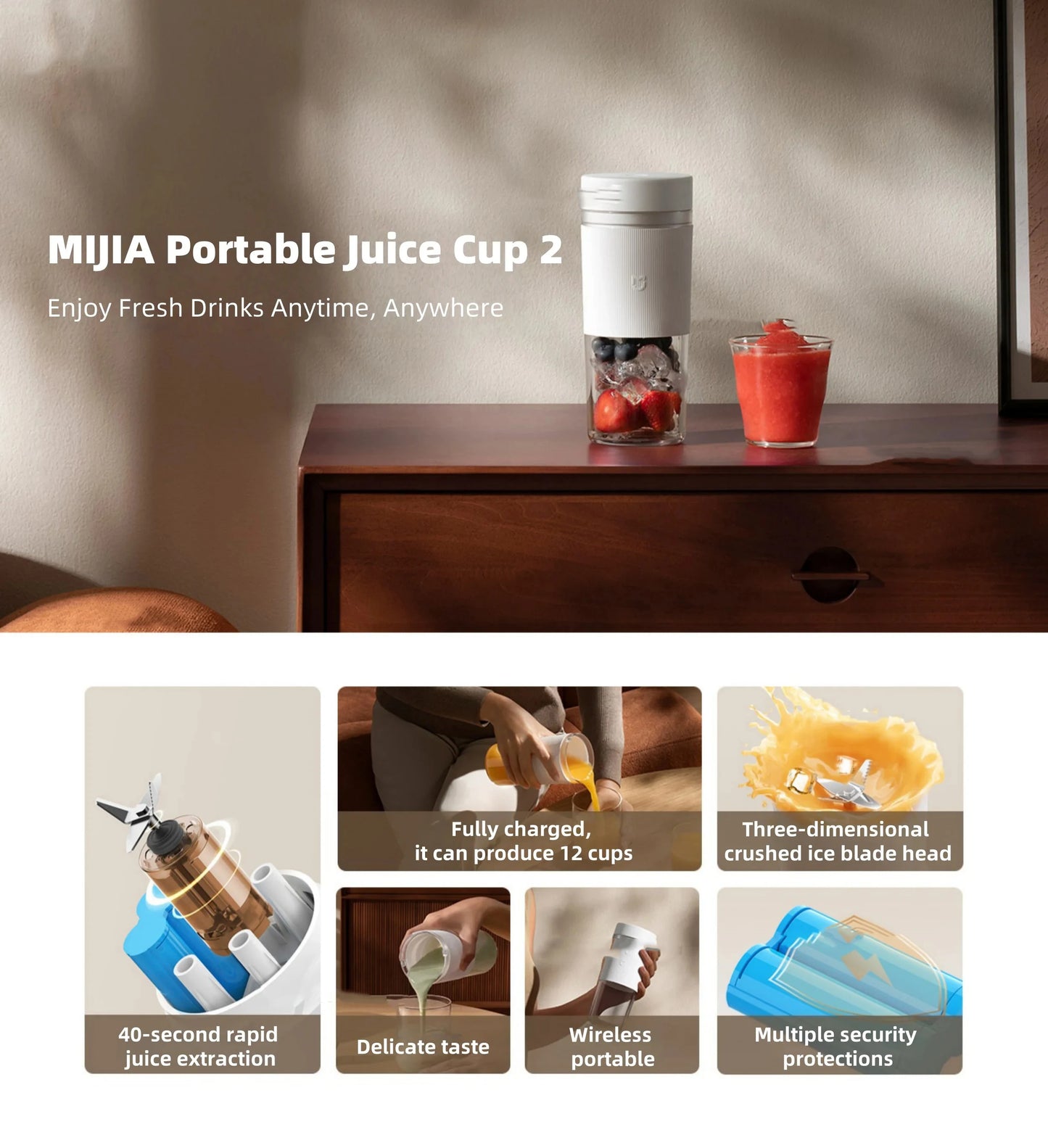 XIAOMI MIJIA Portable Juicer Mixer - Electric Mini Blender for Fruits and Vegetables