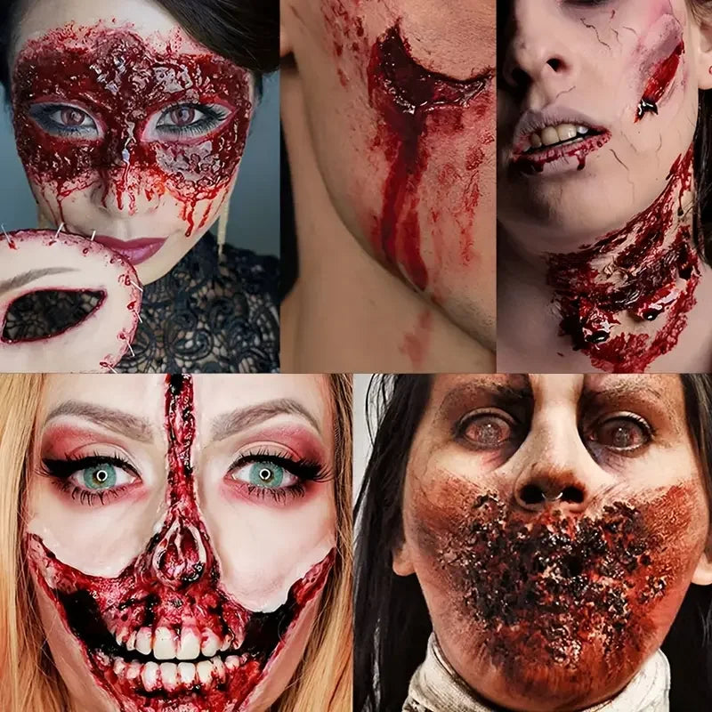 SFX Makeup Kit Scars Wax Halloween Special Effects Stage Fake Wound Skin Wax with Spatula Stipple Sponge Fake Wood Special - ZOOMNSTORE