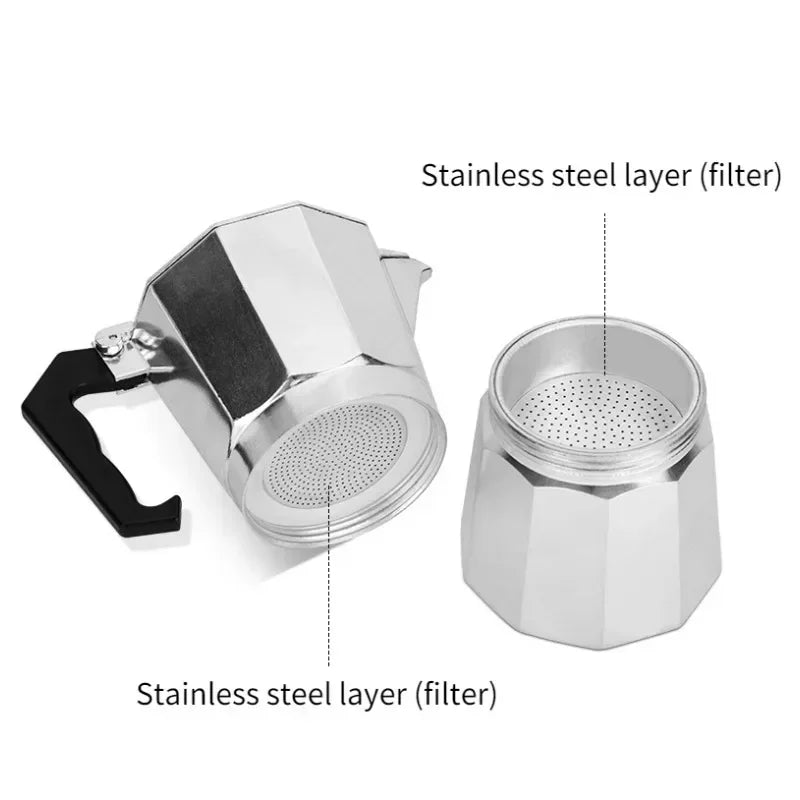 Italian Mocha Coffee Pot - Portable Aluminum Octagonal Coffee Tea Maker - ZOOMNSTORE