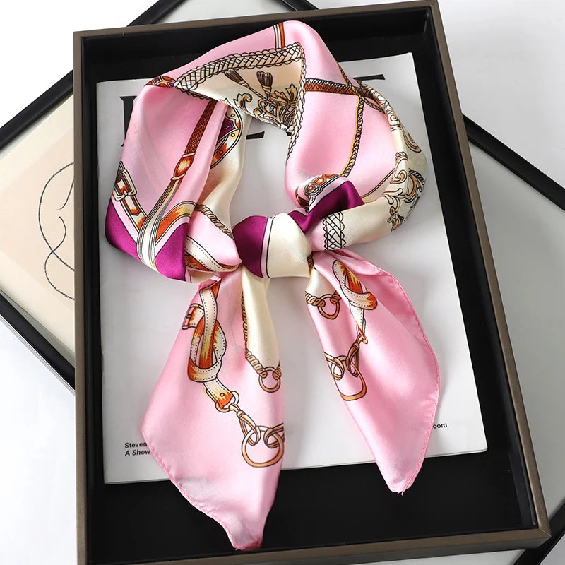 Luxury Silk Cat Print Scarf - Womens Neck Hair Tie Bandana Foulard 70cm