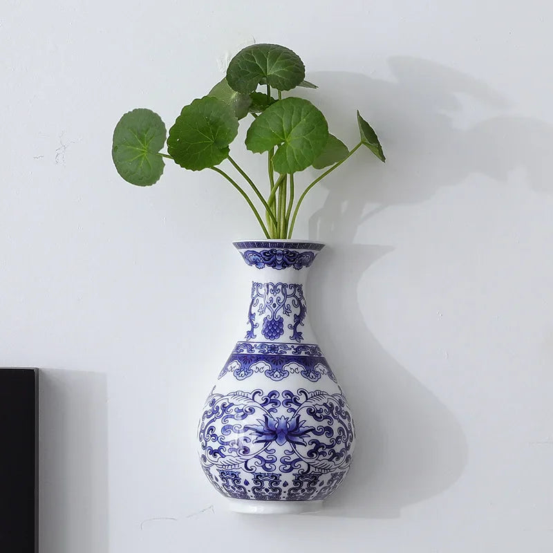 Antique Blue and White Ceramic Vase - Porcelain Flower Container for Home Decoration