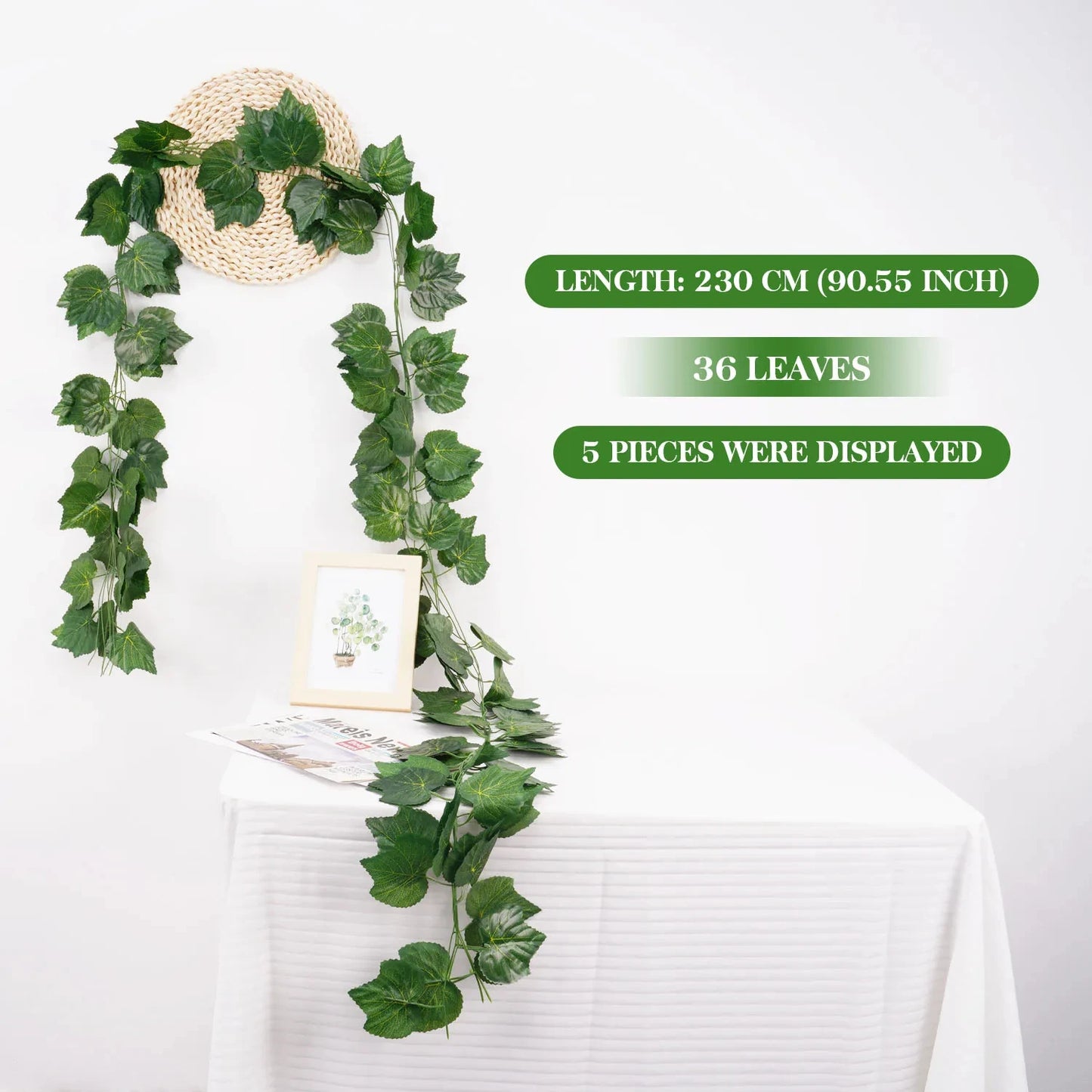 Artificial Green Ivy Leaf Garland - 21M Hanging Vine for Home Decor Wedding Party DIY