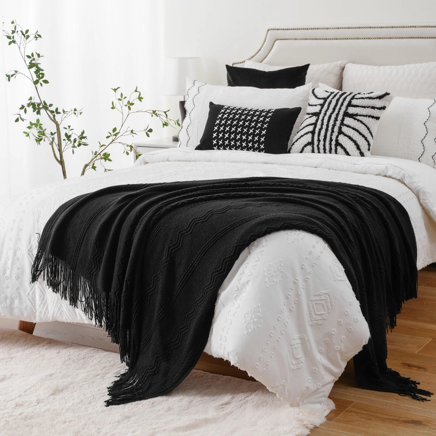 Caramel Knit Throw Blanket - Lightweight Plaid Blanket for Couch and Bed