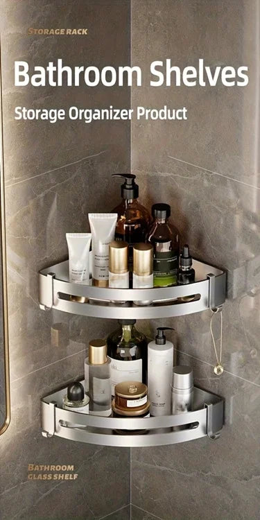 White Wall-Mounted Bathroom Storage Rack - Triangular Square Organizer