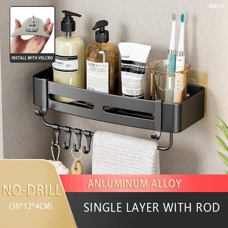 Aluminum Corner Shower Rack - Wall Mounted Bathroom Storage Organizer