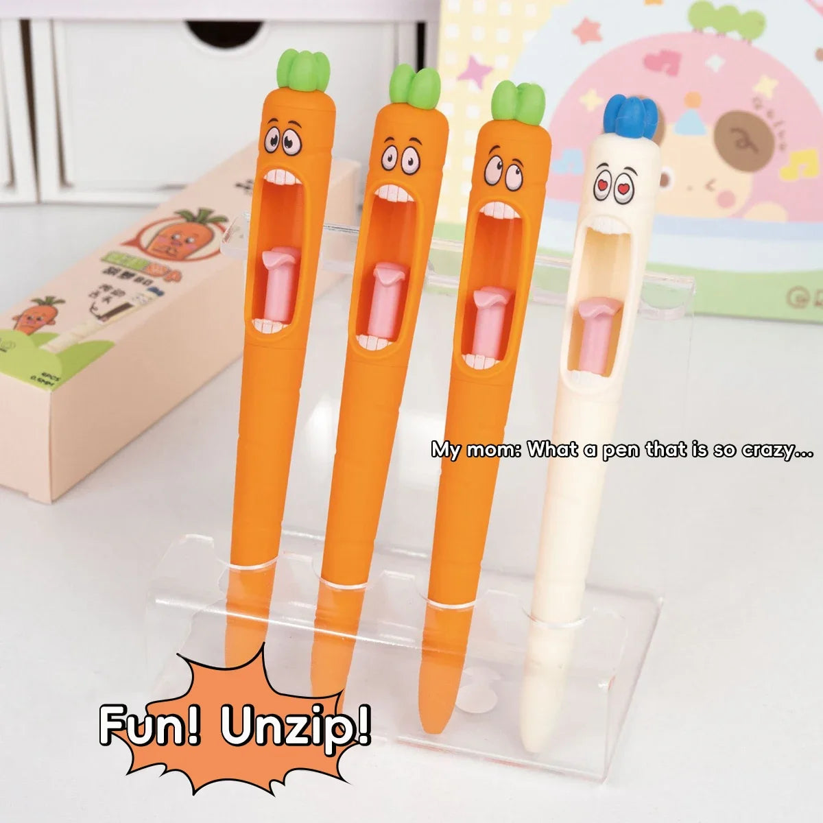 Cute Cartoon Kawaii Pens Carrot Shaped Gel Pen Design Retractable Tongue Refill Black Ink Pens Office School Stationery Gift