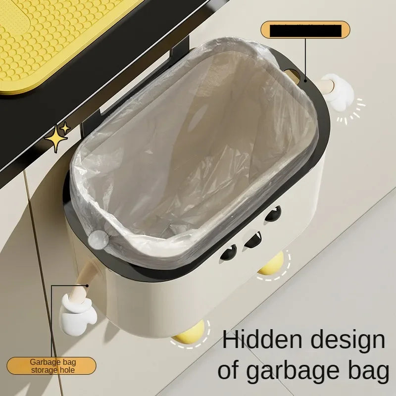 Wall-Mounted Kitchen Trash Can - 9L12L Cream with Lid for Food Waste Bathroom Use