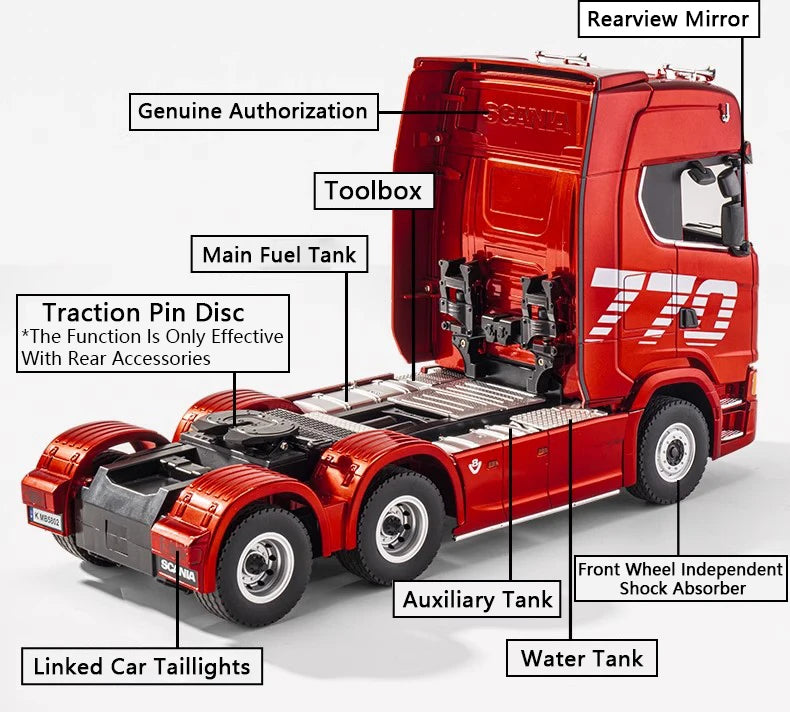 HUINA 1501 770S RC Tractor Truck - 118 Scale Alloy Engineering Vehicle with Lights and Sounds - ZOOMNSTORE