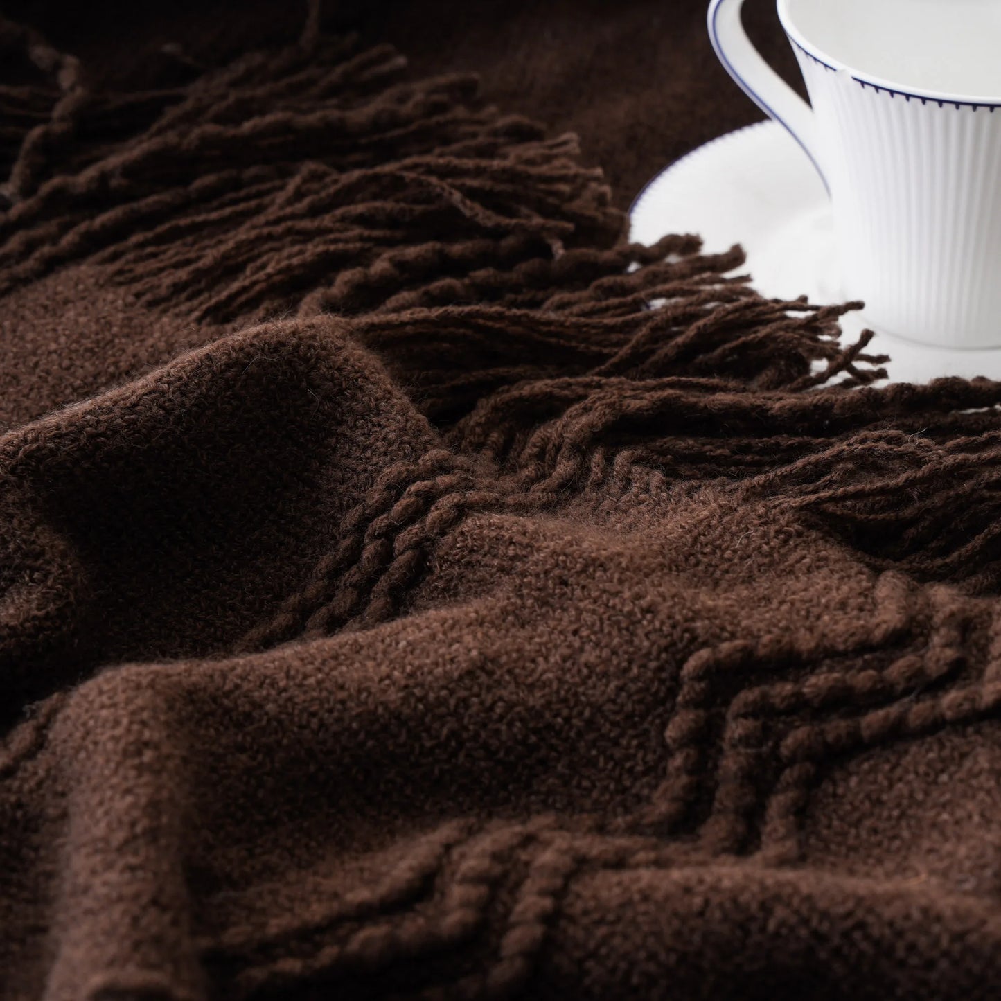 Caramel Knit Throw Blanket - Lightweight Plaid Blanket for Couch and Bed