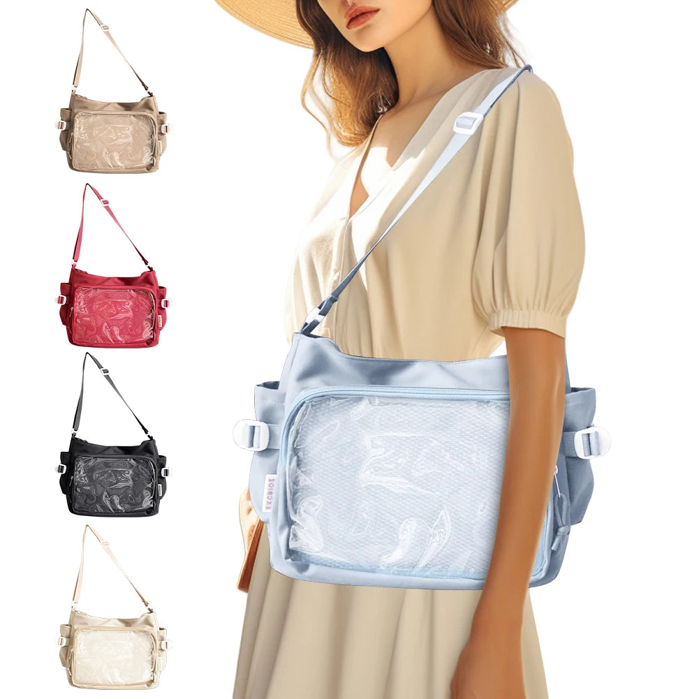 Japanese Ita Bag - Womens Clear Window Shoulder Purse with Multi-Pockets and Adjustable Strap - ZOOMNSTORE