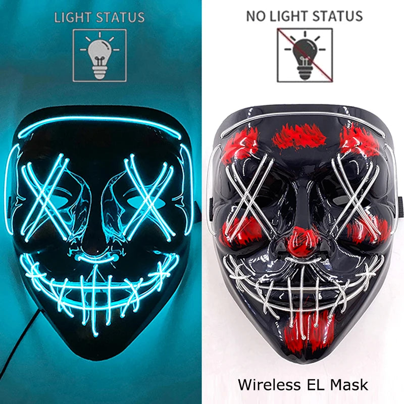 Wireless LED Halloween Purge Mask - Glowing Masquerade Horror Mask