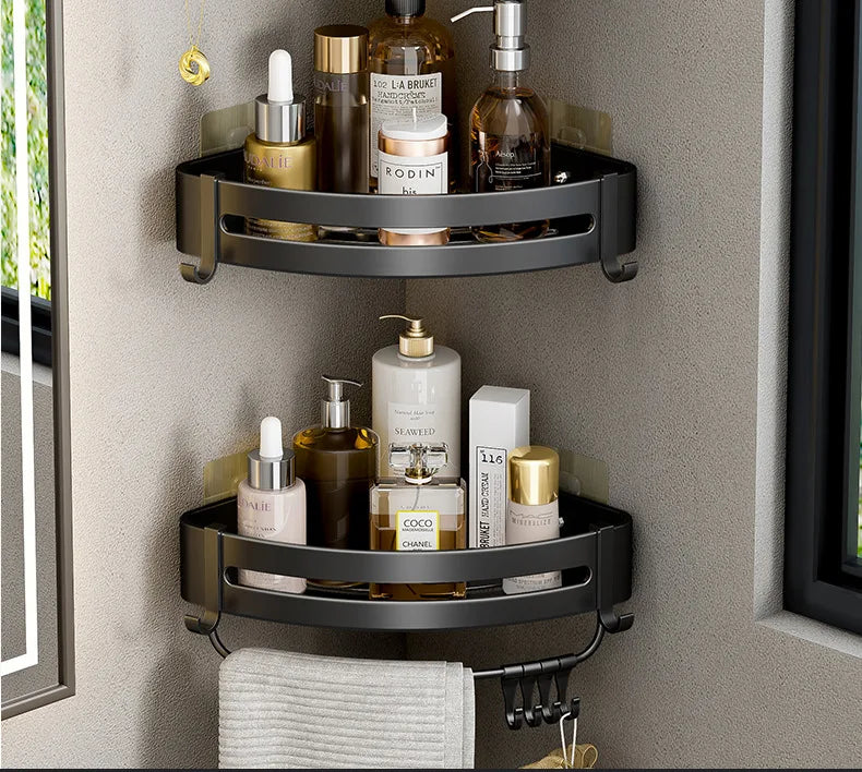 Aluminum Corner Shower Rack - Wall Mounted Bathroom Storage Organizer