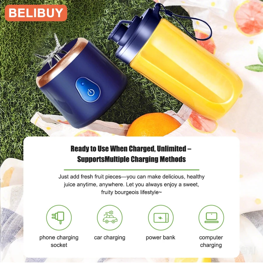 Portable USB Fruit Juicer Blender - Multifunctional Mini Juice Mixer with 6 Blades