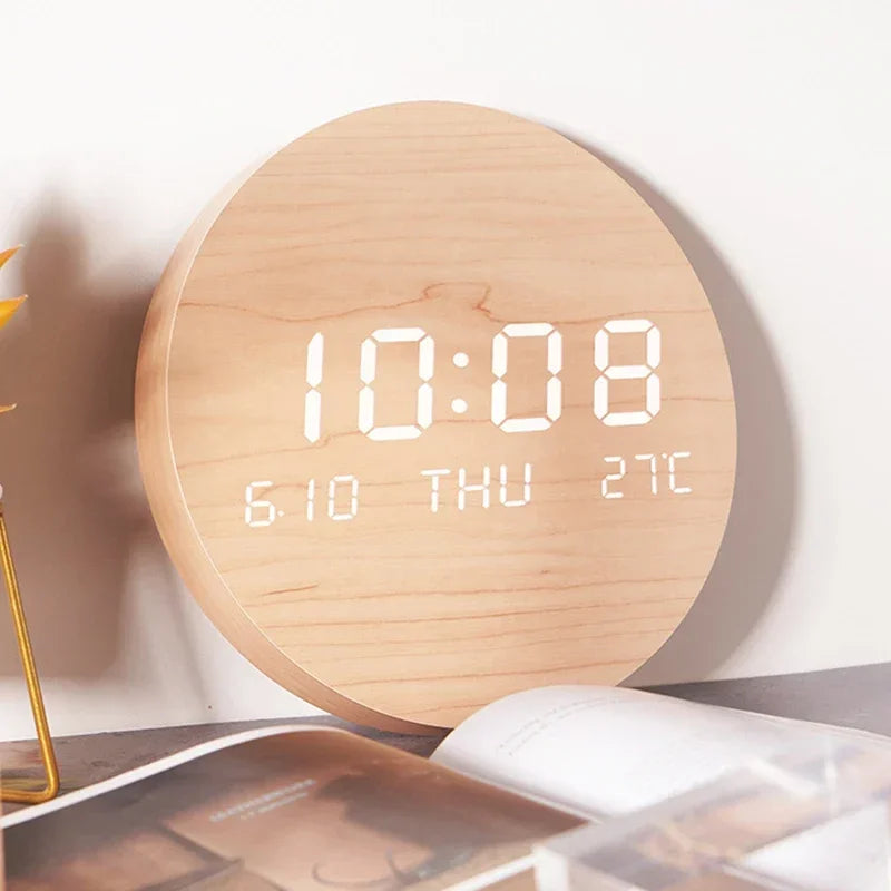 LED Digital Wall Clock - Multi-Function Silent Time Temperature Display for Home Bedroom