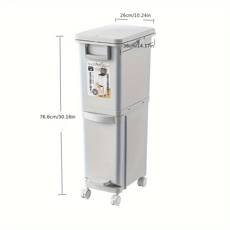 Large Dual-Compartment Trash Can - Durable Plastic Bin for DryWet Separation