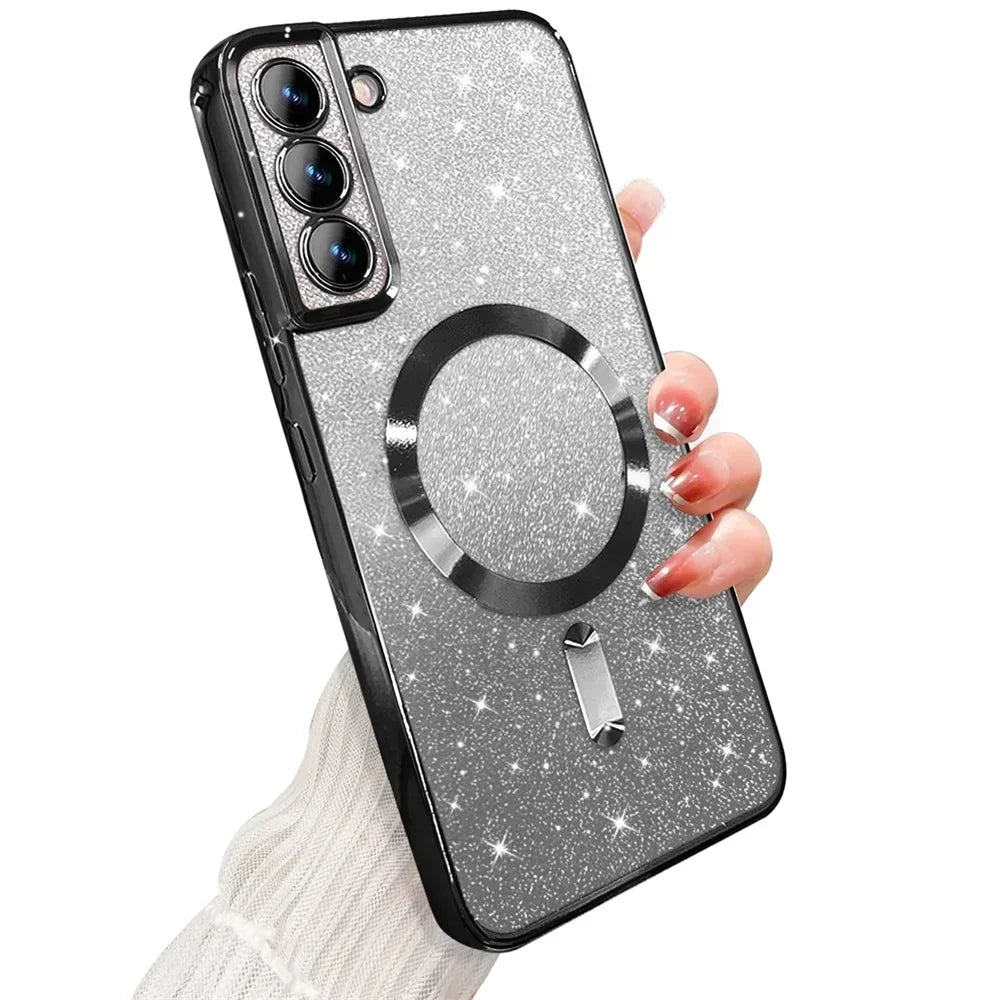 Glitter Magnetic Case For Samsung Galaxy S26 S24 Ultra S23 S22 S21 S25 Plus S20 FE A56 A55 A36 A17 Plating Wireless Bright Cover