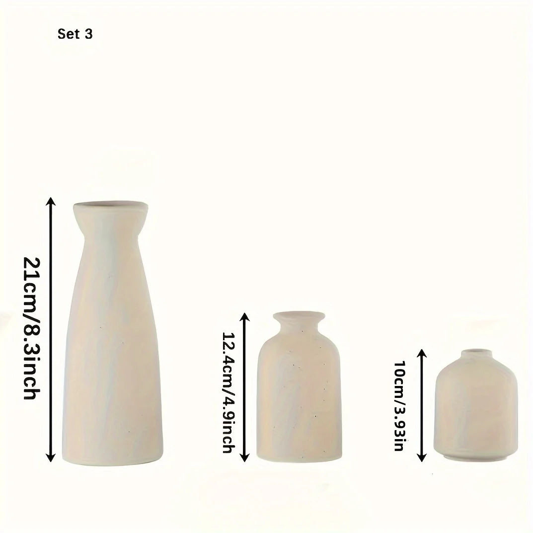 Set of 3 Rustic Ceramic Vases - Modern Farmhouse Decor for Living Room and Table - ZOOMNSTORE