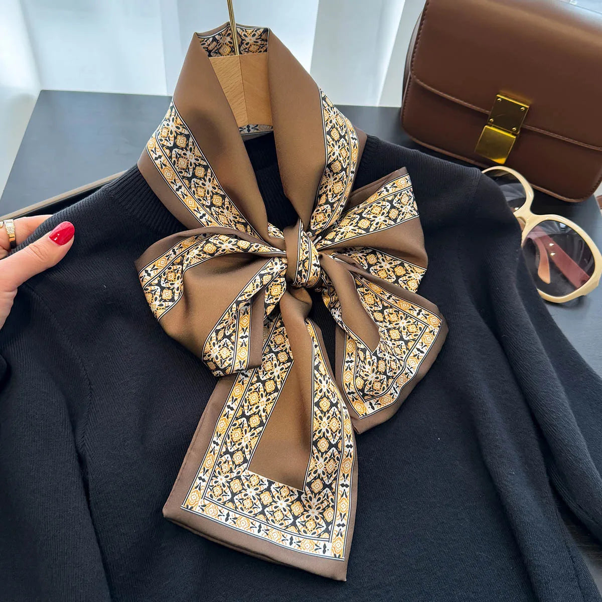 Floral Silk Scarf - Long Ribbon Neck Tie Headband for Women