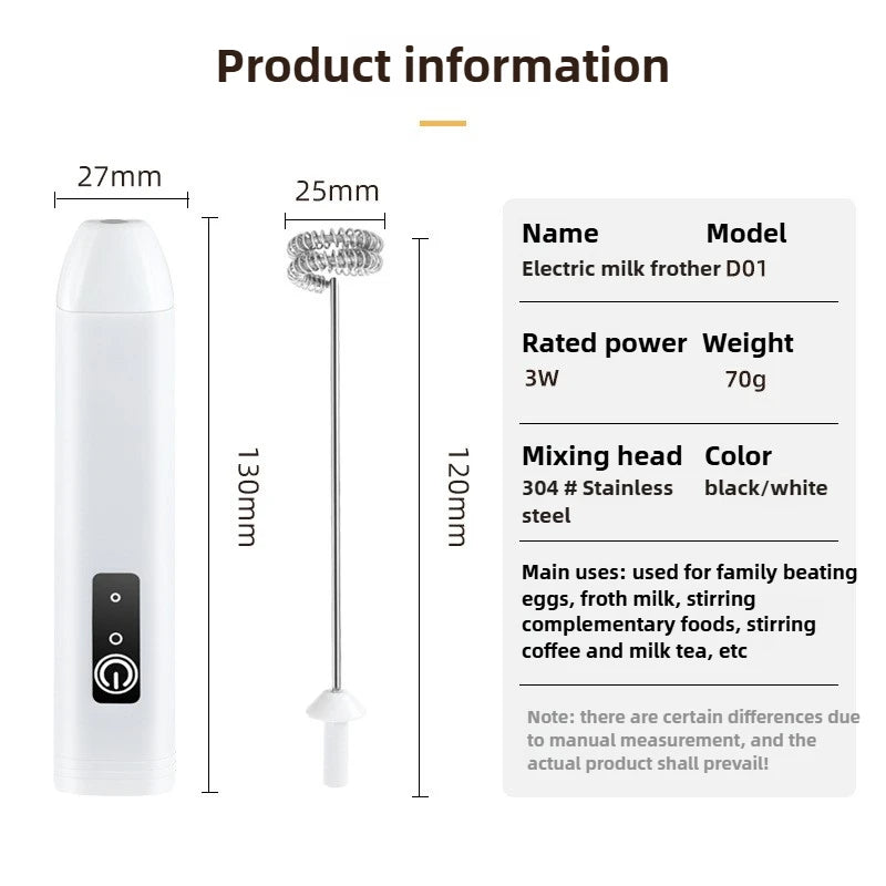 Electric Milk Frother Handheld Mixer - Portable Coffee Blender Tool